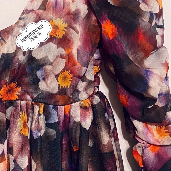 Urban Outfitters Floral Ruffle Ruched Mesh Long Sleeve Babydoll Top, Size S - Picture 9 of 9
